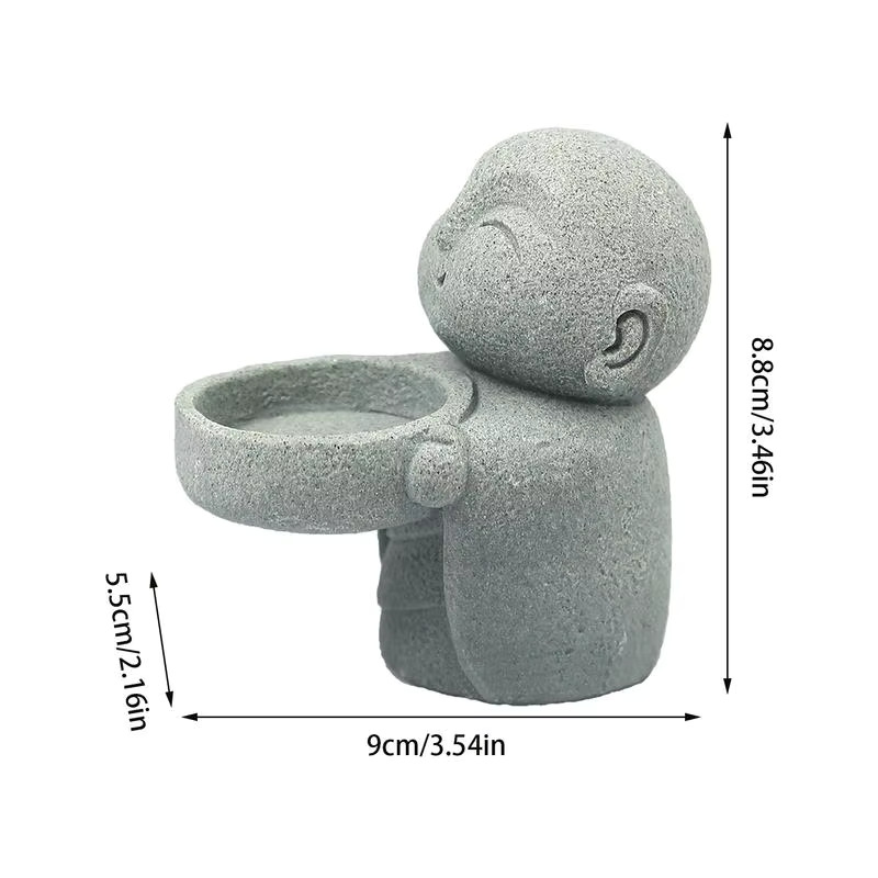 Image of a buddha candle holder with dimensions and measurements in centimeters and inches