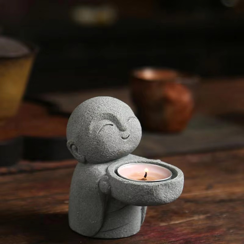 Cute monk candle holder with tealight candle