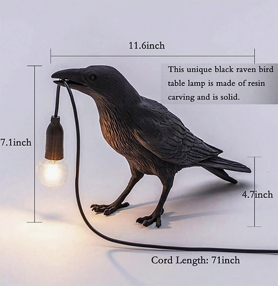 Dimensions and measurements for the resin crow figurine