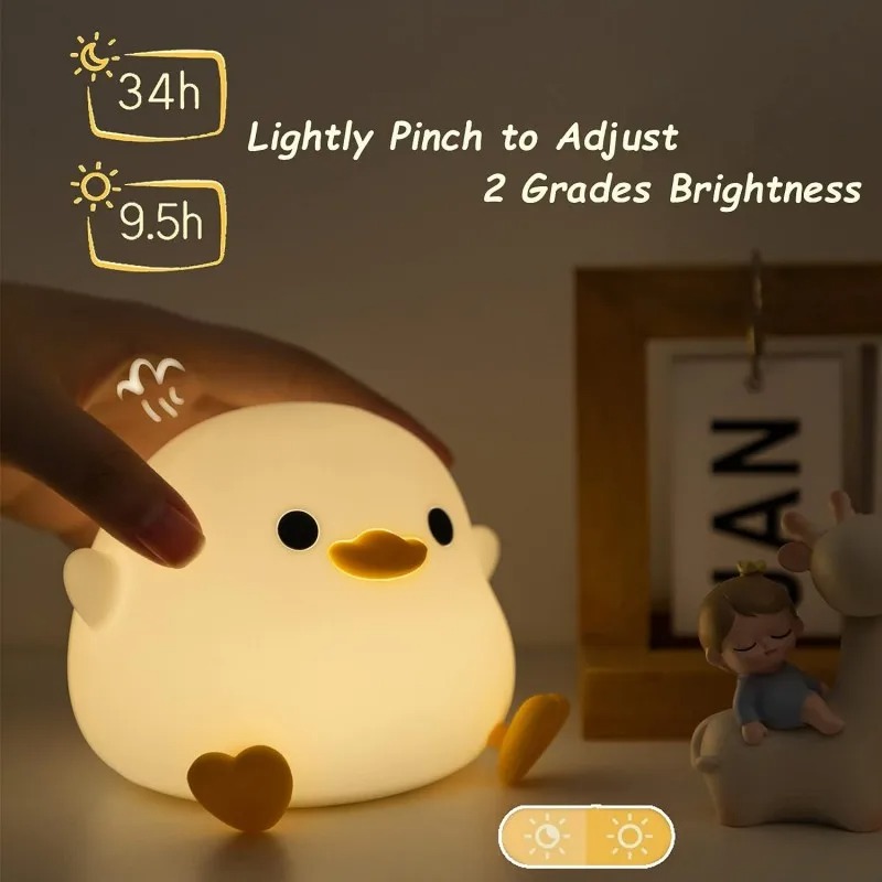 Close-up of Doudou Duck night light's soft silicone material