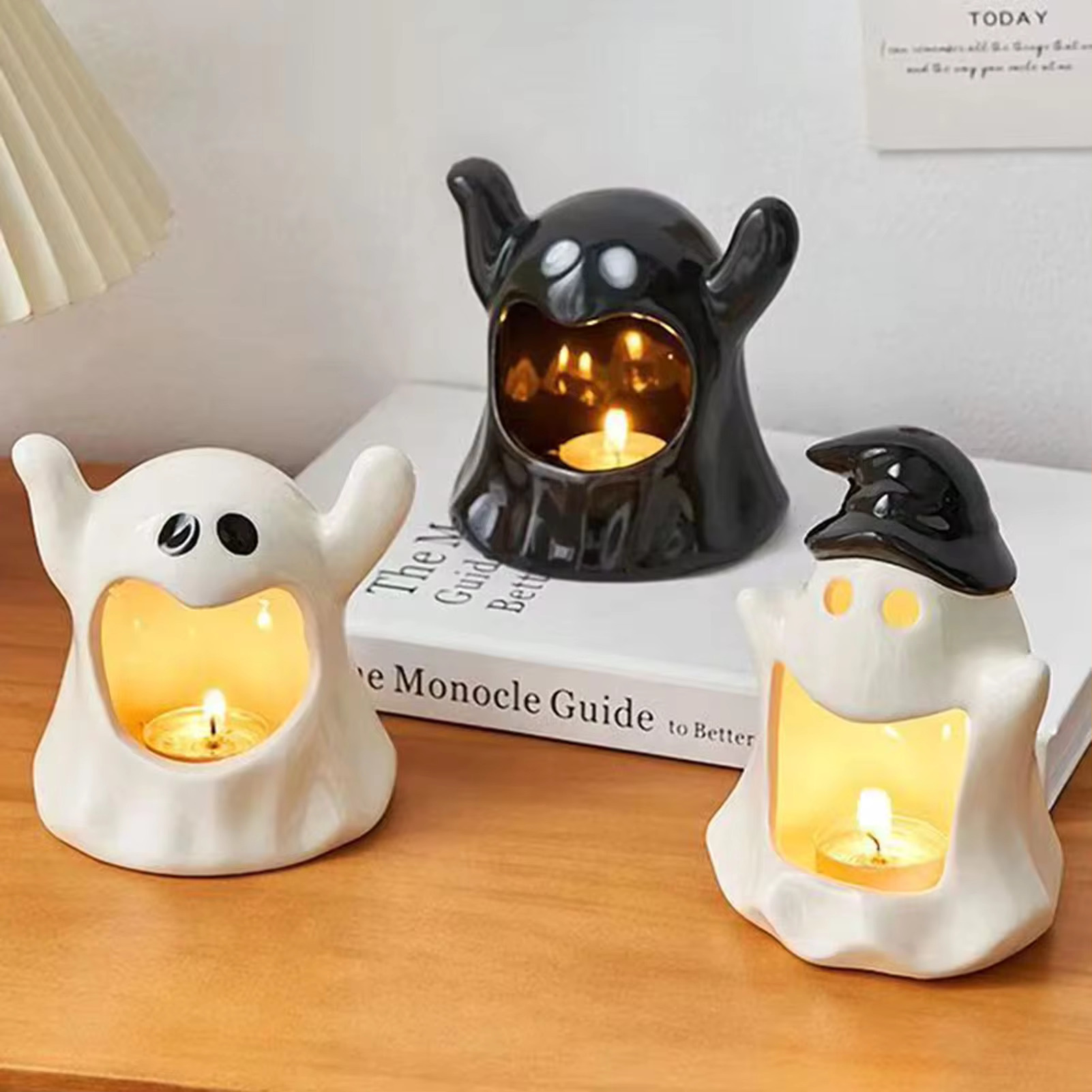 Set of three ghost candle holders