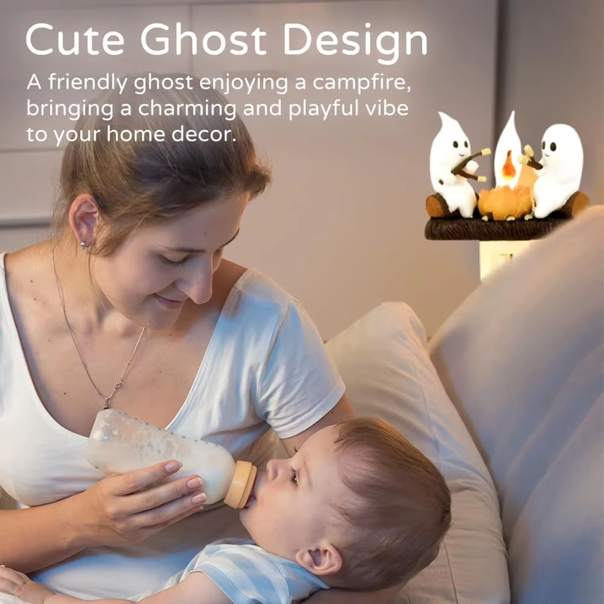 Lifestyle image of ghosts roasting marshmallows suitable for kids