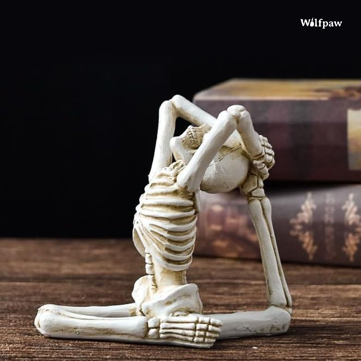 A skeleton sits cross-legged on a yoga mat, embodying tranquility and mindfulness in a humorous twist on yoga practice.