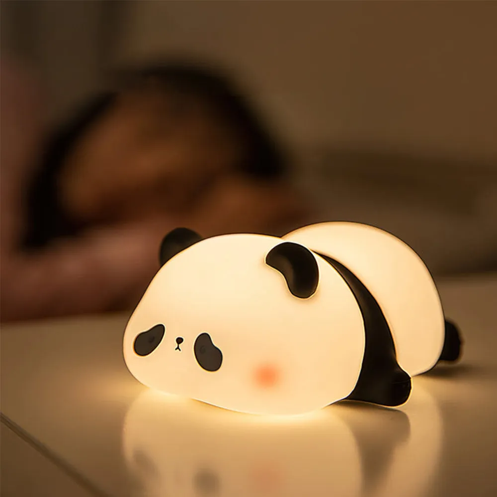 Sleeping Panda night light with dimensions and measurements in centimeters and inches