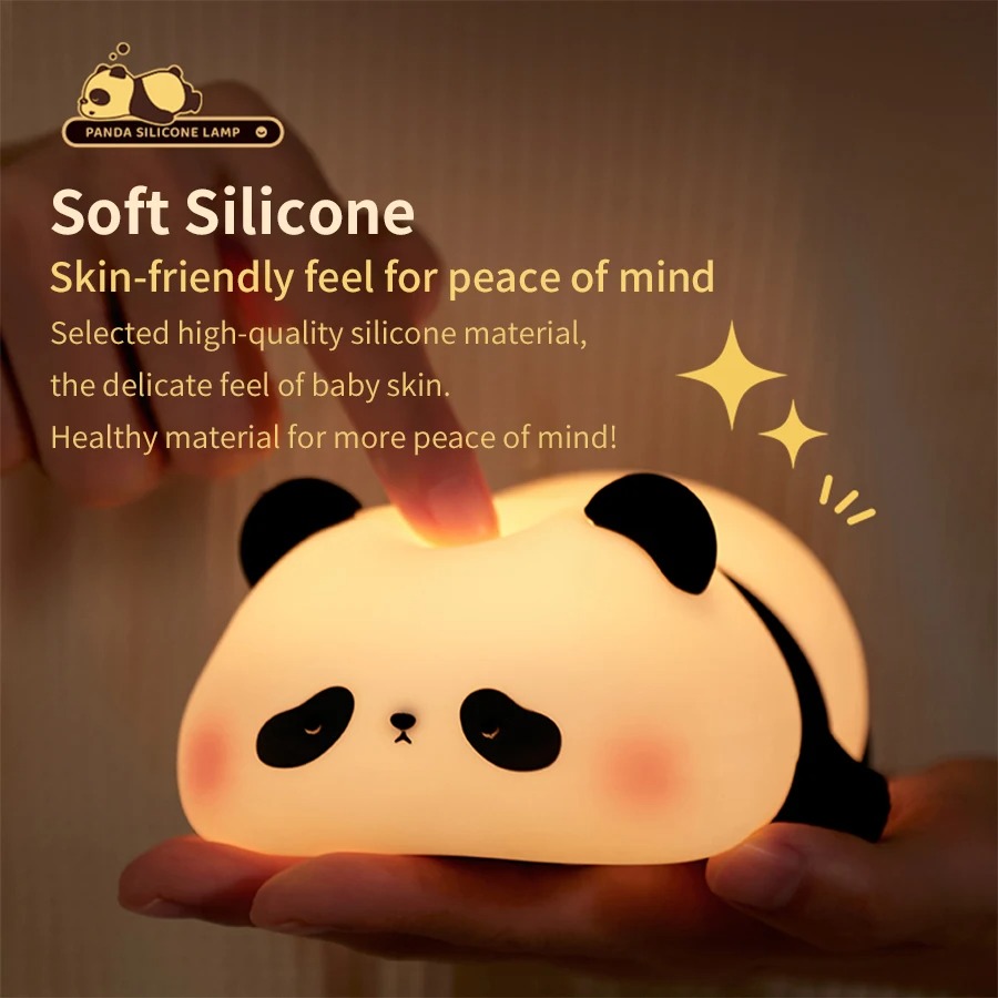 Close-up of Sleeping Panda night light's soft silicone material