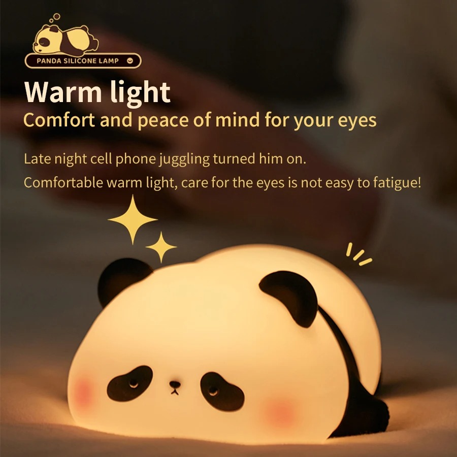 Sleeping Panda night light being tapped to adjust brightness