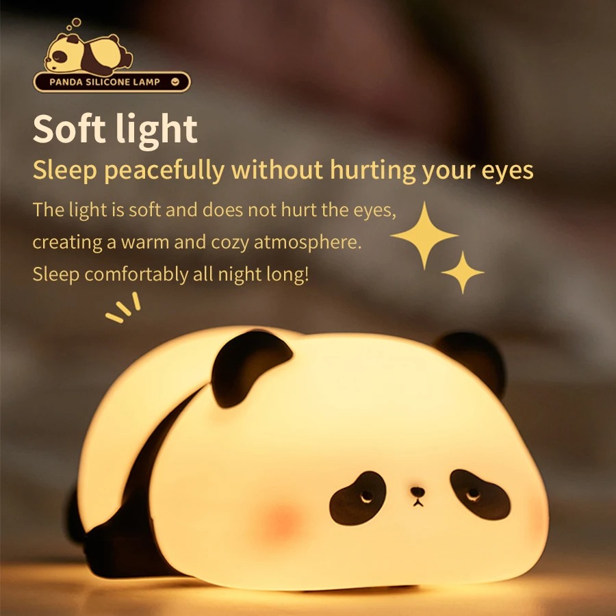 Sleeping Panda night light with warm glow illuminating a room