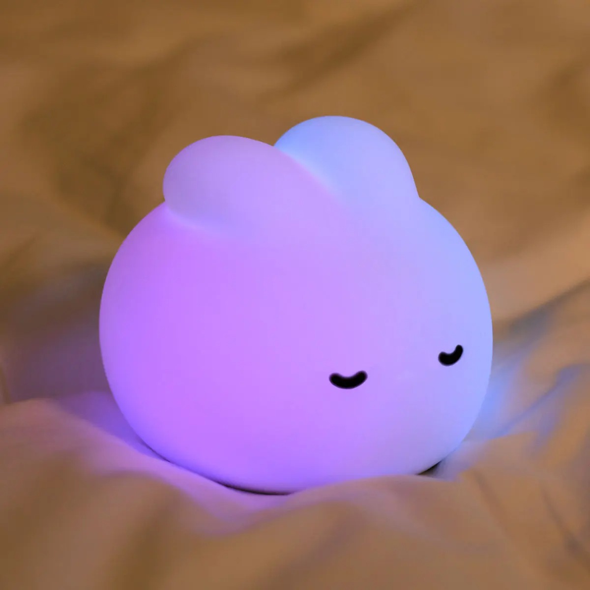 Sleepy bunny night light in a children's bedroom